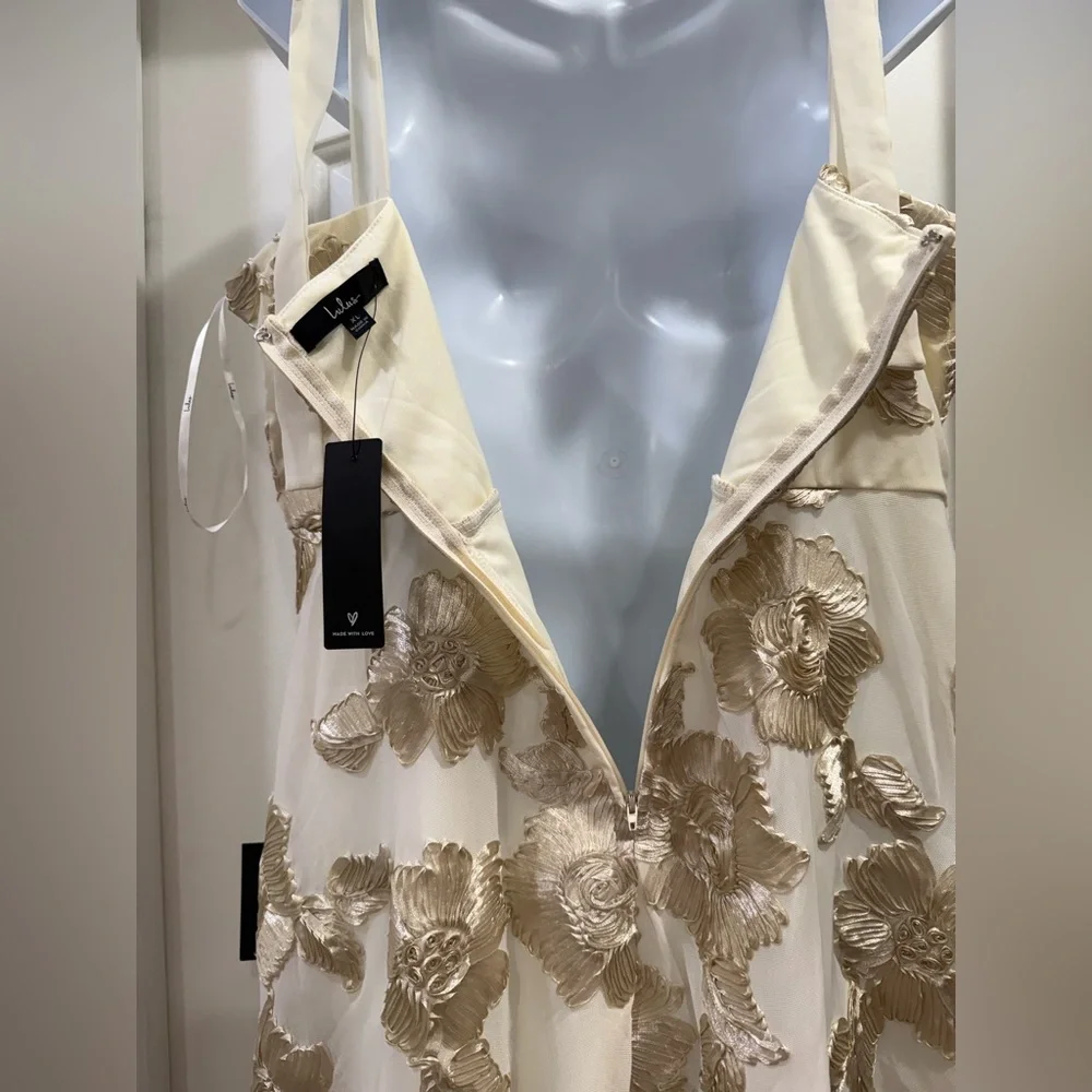 🆕🆕 Lulus Truly Inspiring Ivory Mesh Floral Mini Dress Size XL Prom Wedding Party